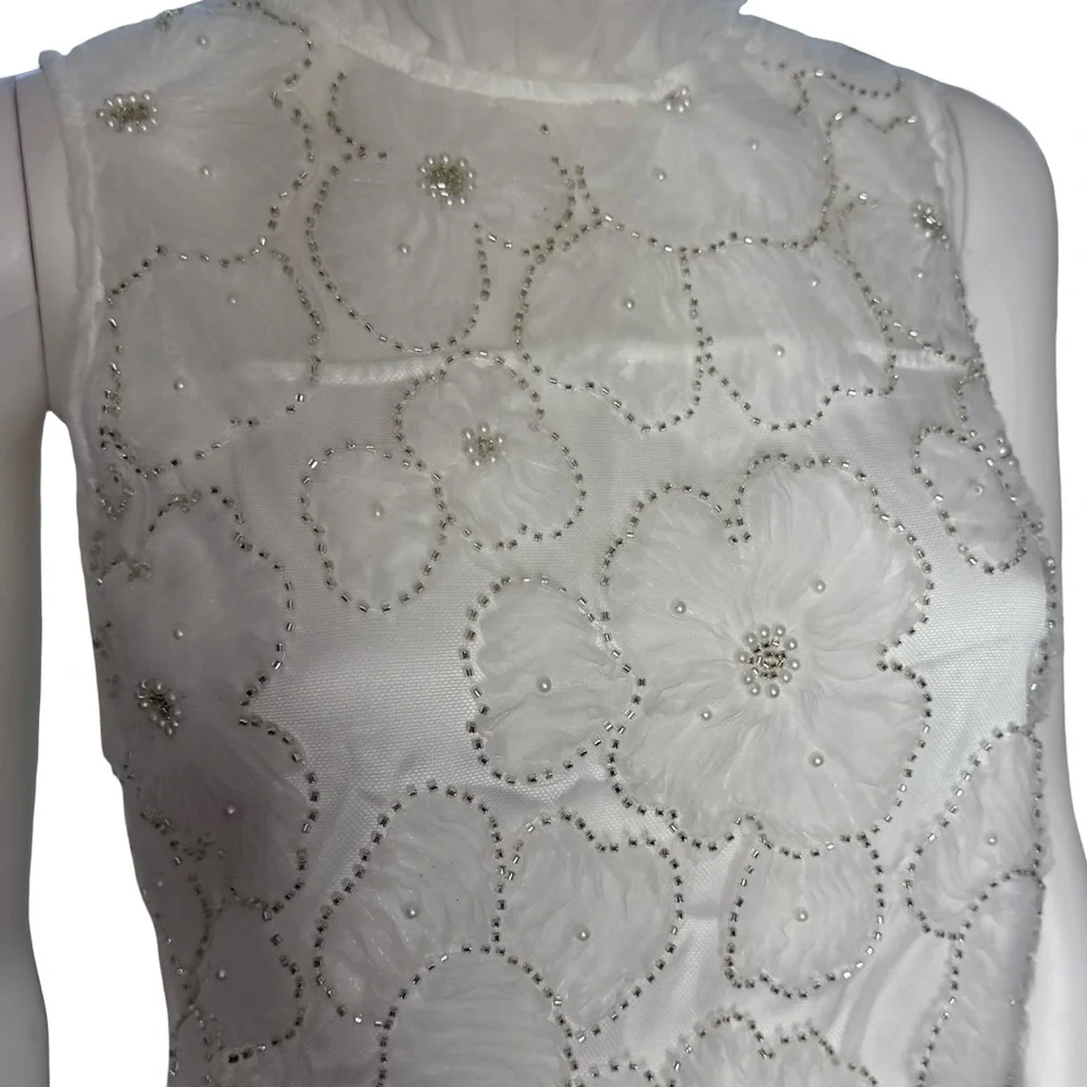 Self Portrait Embellished Tulle Satin Bow Mini Dress White Women’s Sz 2 - Picture 4 of 14
